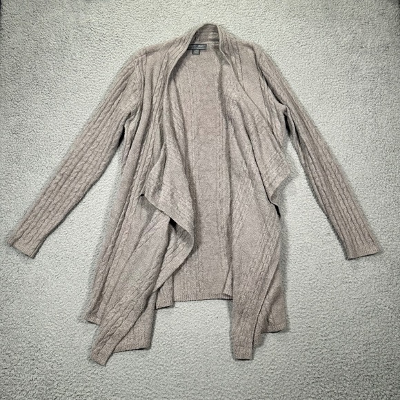 Barefoot Dreams Cardigan Sweater Women's L/XL Chic Lite Cable Knit Draped Taupe - Picture 14 of 16